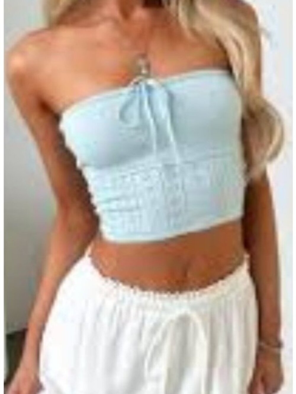 Thats So Fetch Matia Knit Tie Front Top Blue NWT M/L Coquette Y2K